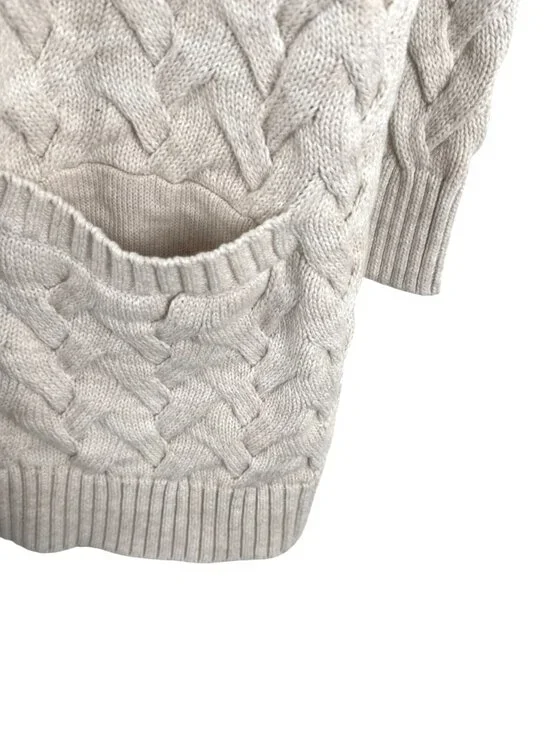 Lands' End Drifter Shawl Collar Cardigan Sweater 3X Cable Knit Beige CJ-2352 - Picture 4 of 9